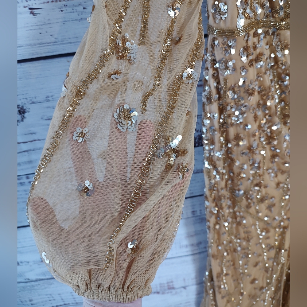 Mac Duggal 5659 Gold One Shoulder Embellished Gown Size 4 $598 NWT - Picture 6 of 8